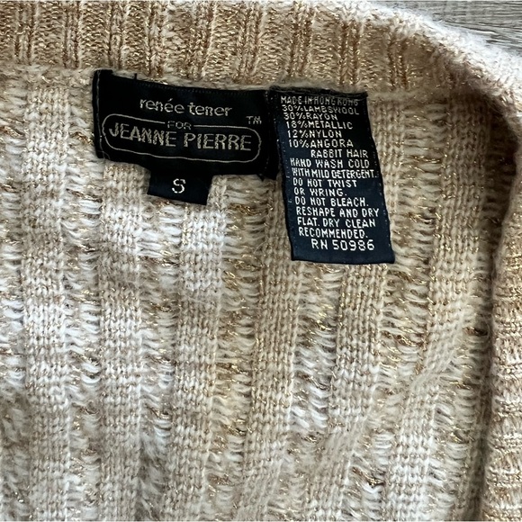 Renee Tener Jeanne Pierre vintage beige gold cable knit sweater cardigan size S - Picture 2 of 4